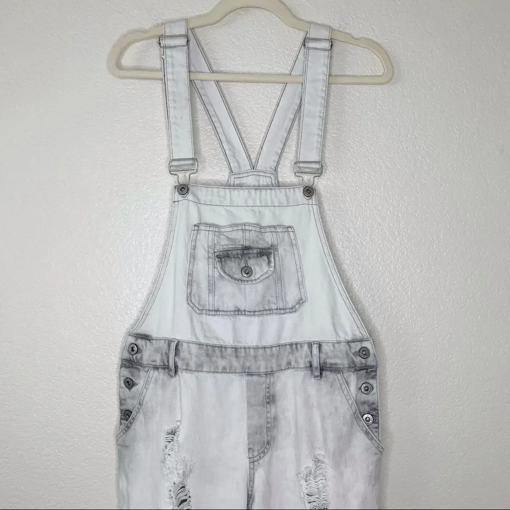 Zara Basic Bleach Distressed Cargo Style Jeans Overalls, Sz Small - Picture 3 of 15